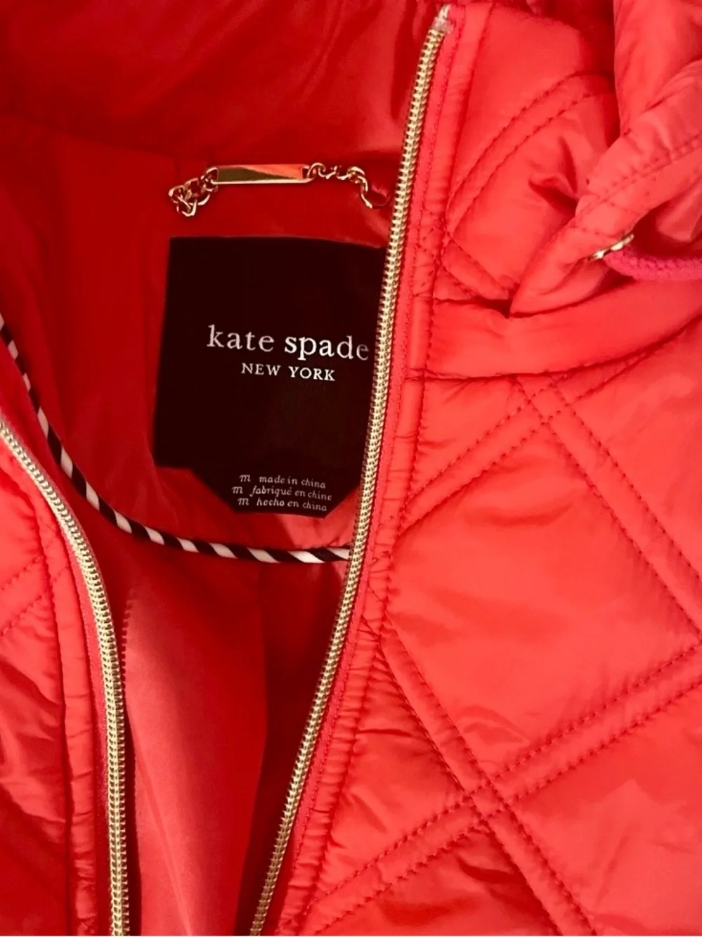kate spade Quilted Bright Red Diamond Puffer Jacket with Hood